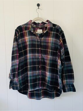 Plaid Button-Front Flannel Shirt - Multicolor